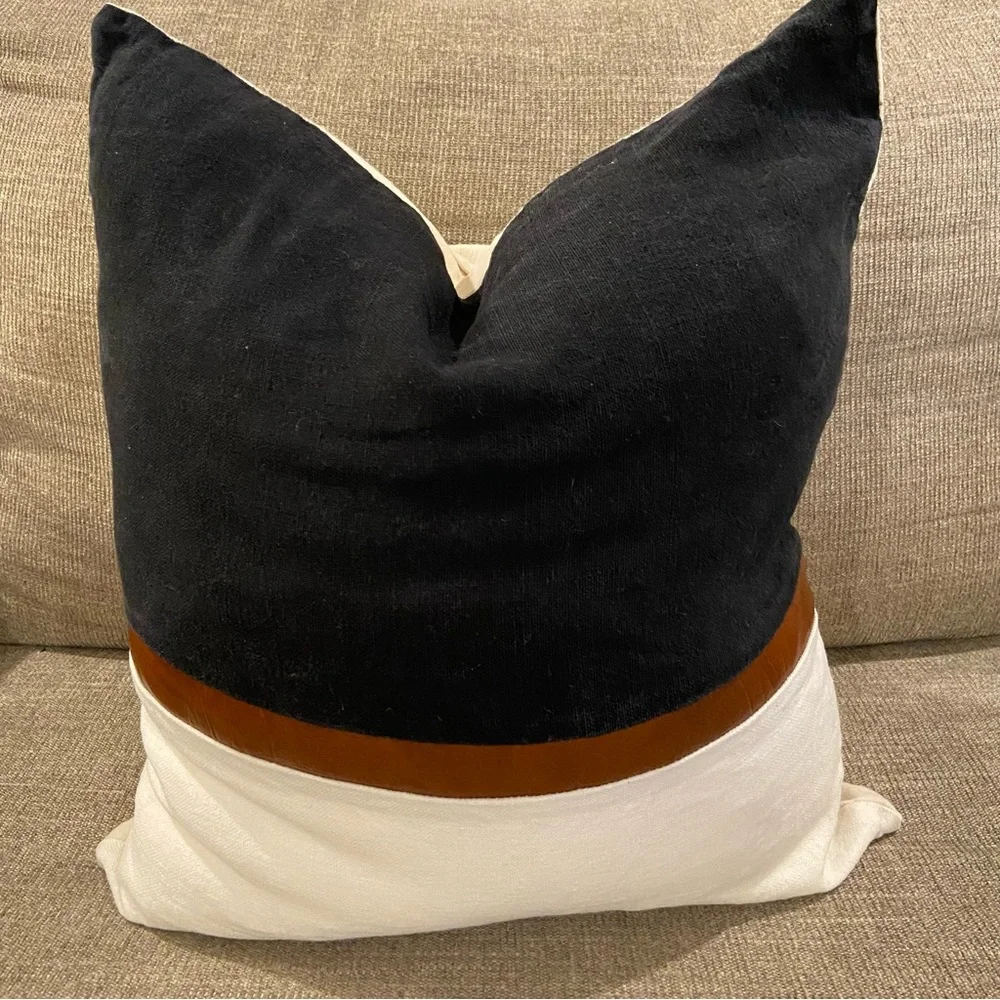Coterie Brooklyn Black and White Throw Pillow with Brown Accent